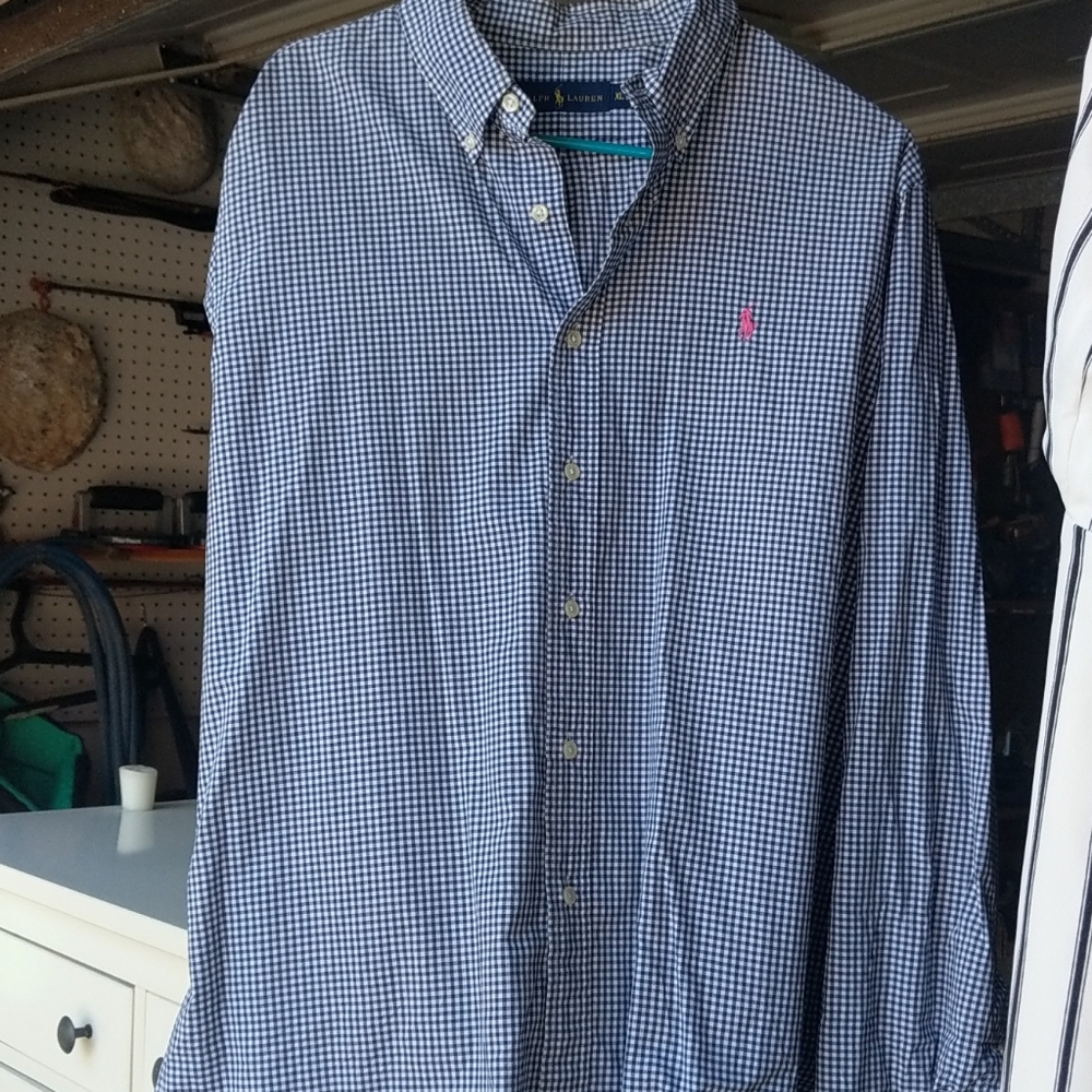 Navy checkered men's ralph lauren shirt